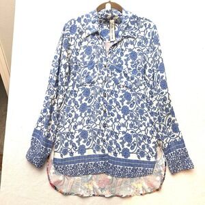 Aratta Silent Journey S Small Paisley Floral Mixed Media‎ Button Down Blouse Top